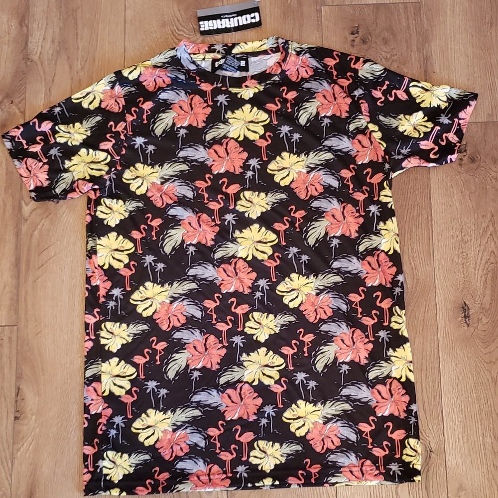 White & Green Tropical Floral Pocket T-Shirt